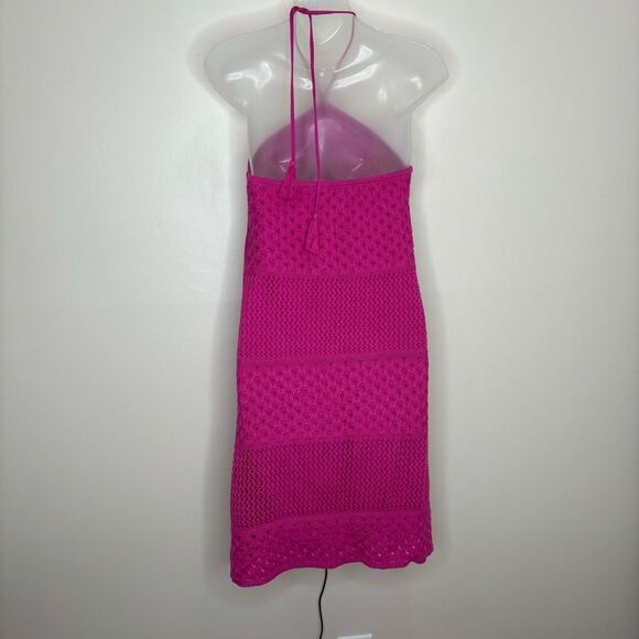 Old Navy Fushia Pink Halter Tie Strap Crochet Mini Dress size Xs vacation casual - Picture 10 of 11